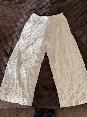 Z Supply NWT White Eyelet Wide-Leg Lounge Pants